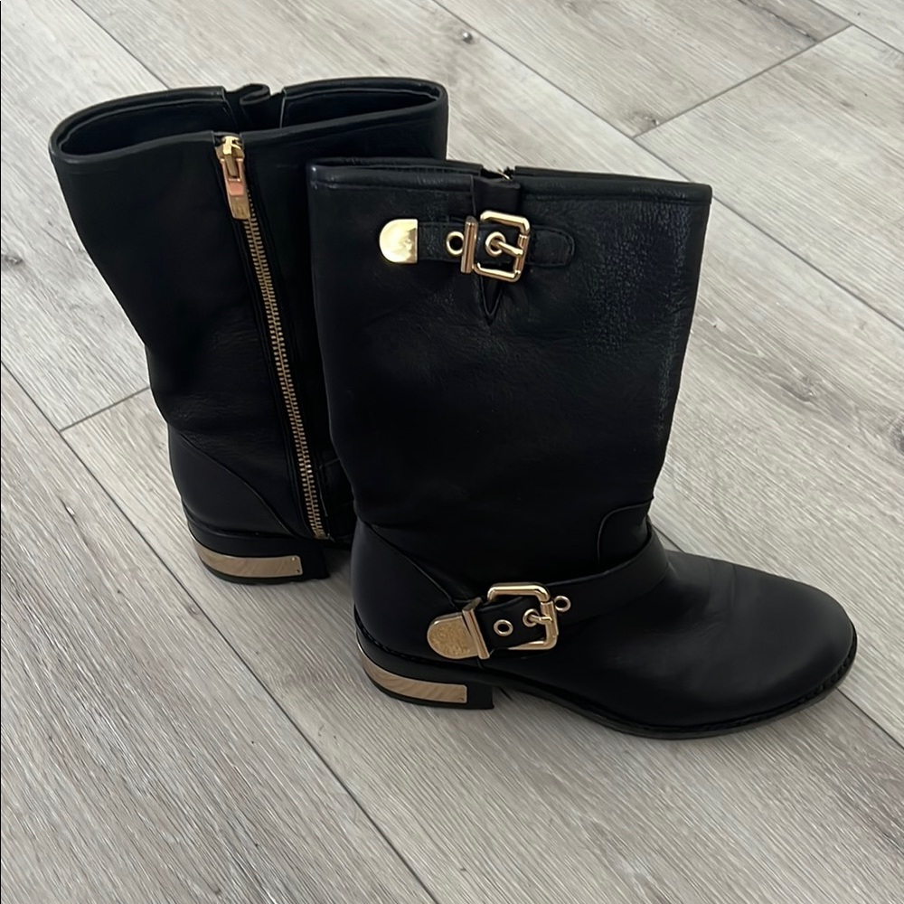Vince Camuto Black Combat Boots with Gold Hardware